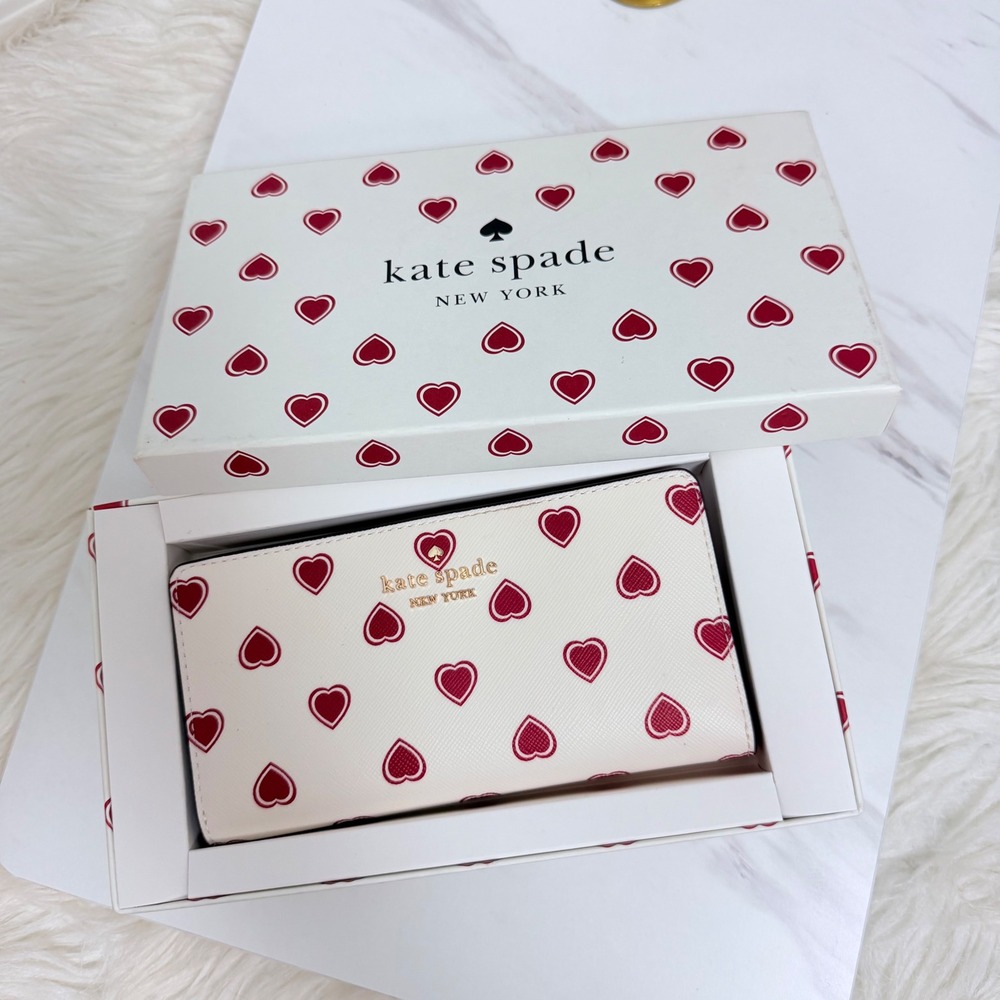 Kate Spade Madison Heartfelt Geo Boxed Large Slim Bifold Wallet Cream Multi - Picture 1 of 10